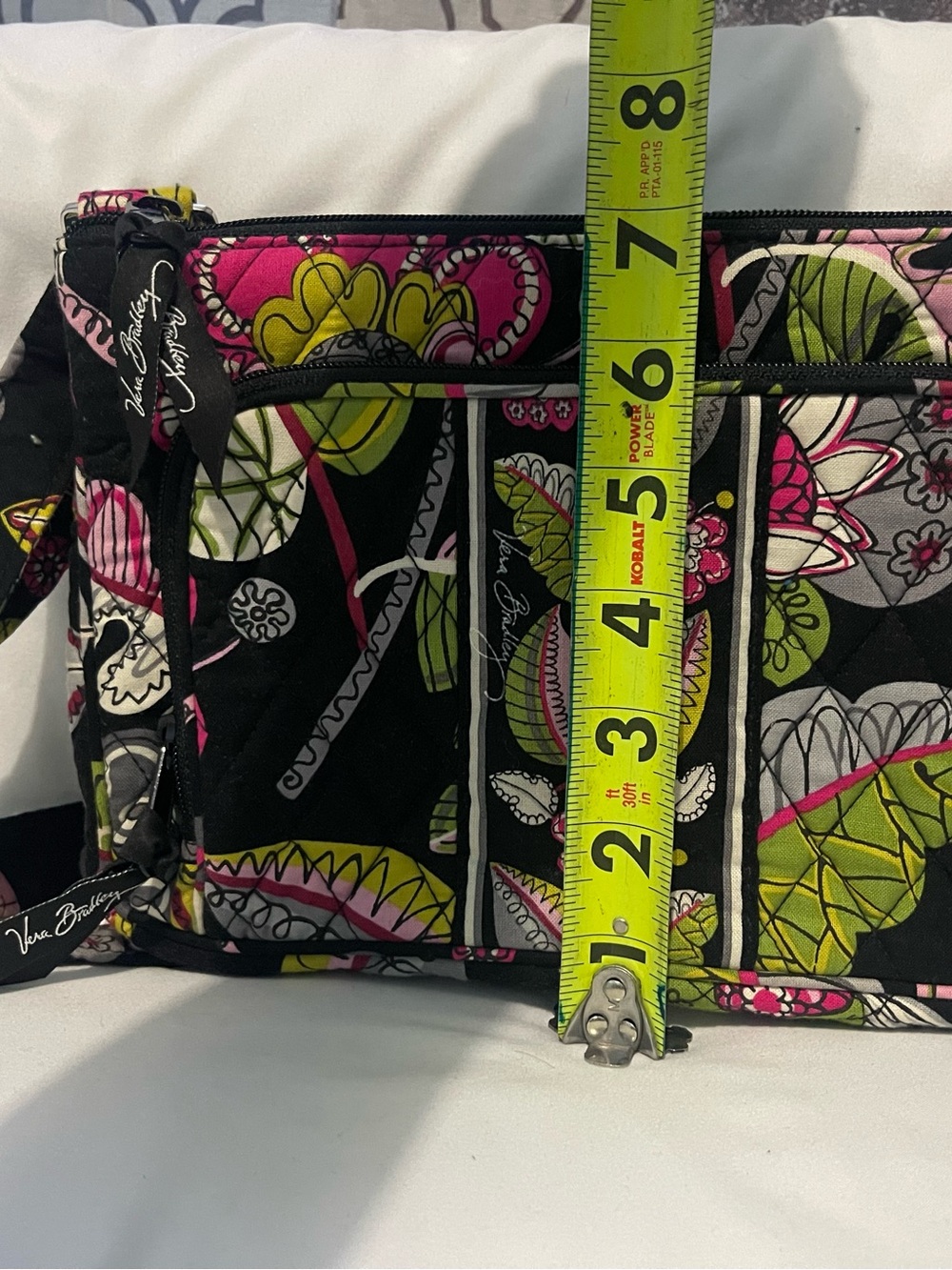 Vera Bradley Black Quilted Floral Crossbody - Pink & Green - Picture 8 of 8